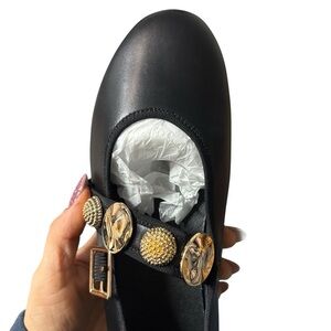 Ballet Flats for Women Round Toe Mary Jane Flats with Gold Adornments 8.5